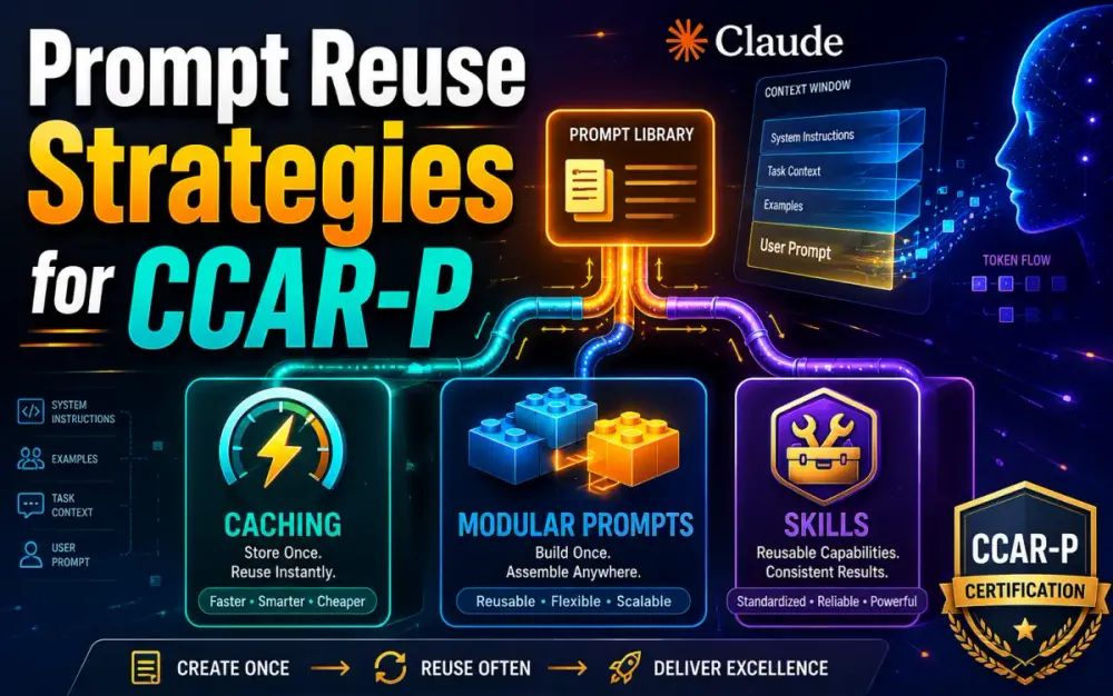 Implement Prompt Reuse Strategies: Caching, Modular Prompts & Skills | CCAR-P Exam Guide | CCAR-P Domain 2